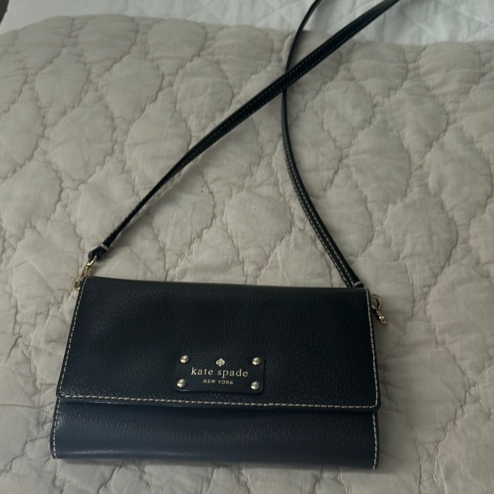 Kate Spade Black Leather Crossbody Bag with Flap Closure